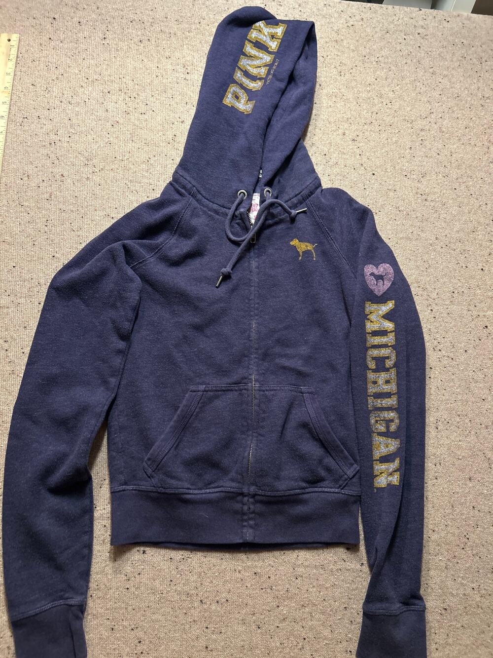 Y2K Pink Victoria's Secret U of M Full Zip Hoodie xSmall Navy Michigan